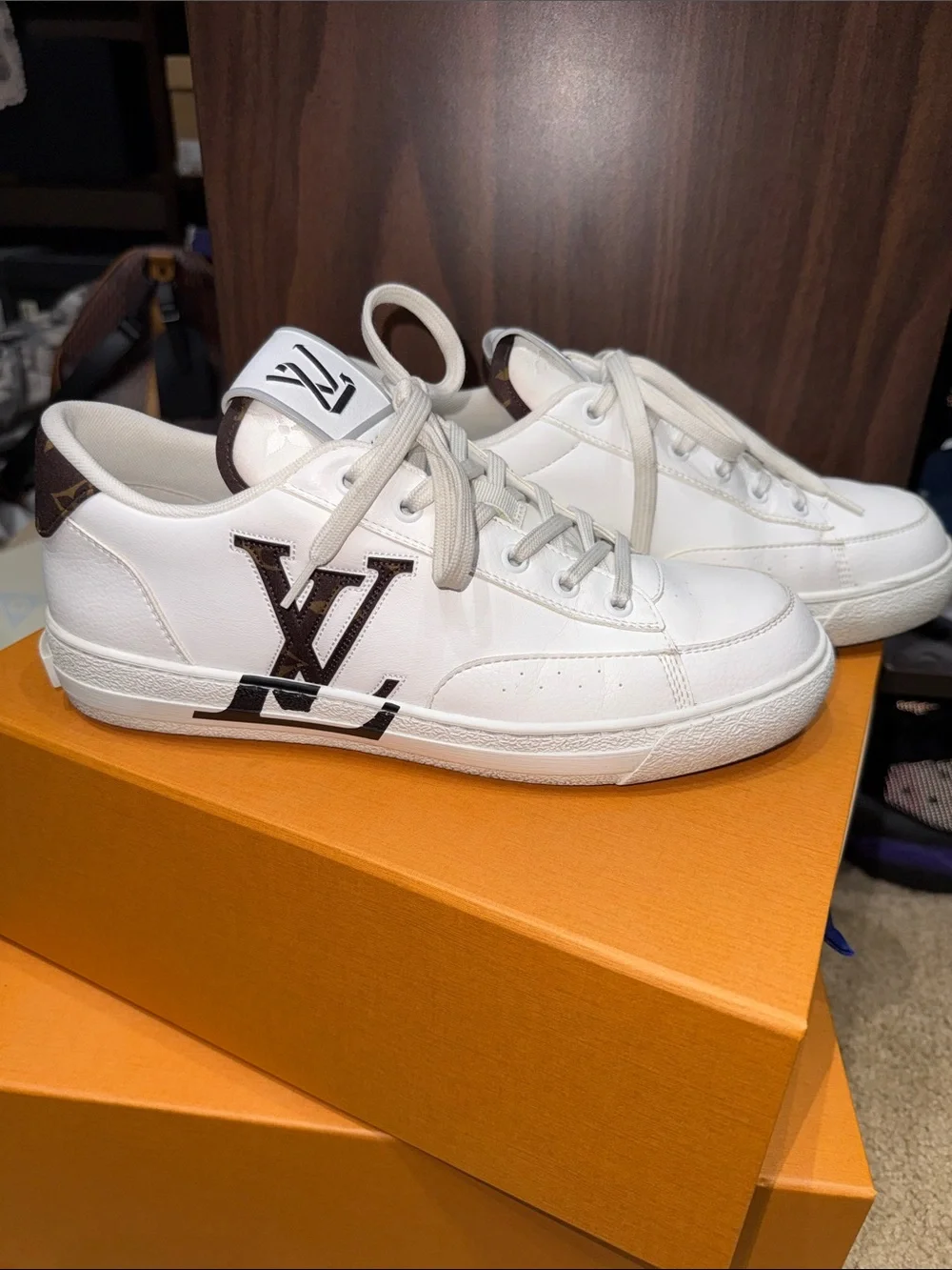 Louis Vuitton White and Brown Monogram LV Low-Top Sneakers